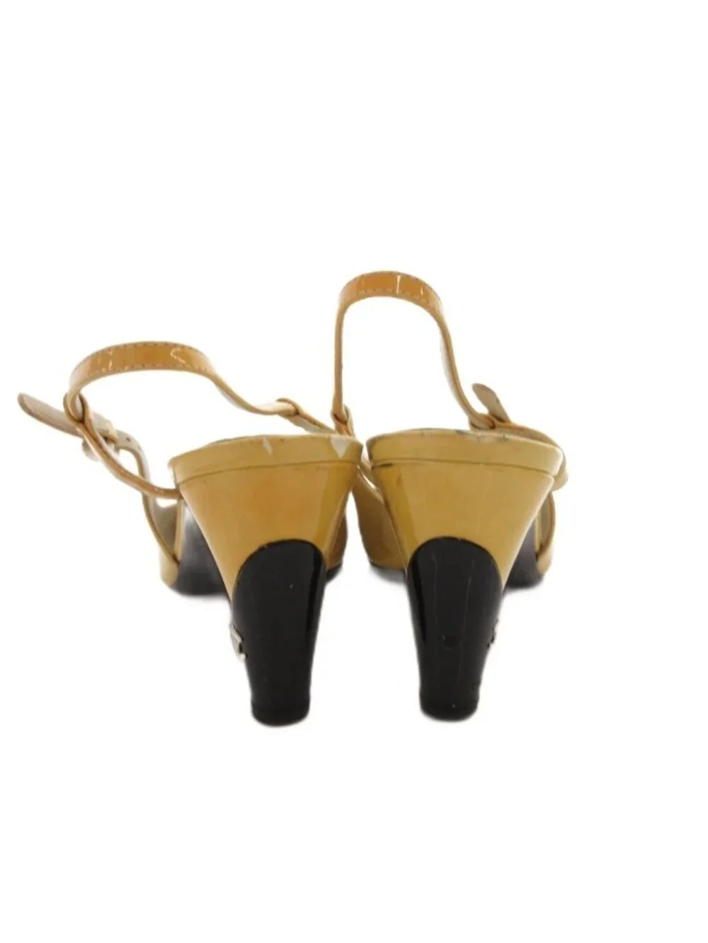 Chanel Sling Back Pumps Mules CC Logo Bicolor 36.5 Yellow Black Heel